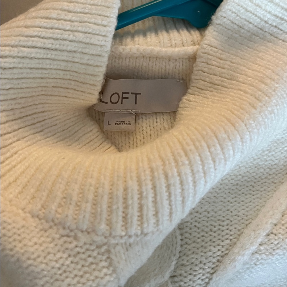 LOFT Cream Cable Knit Mock neck Sweater - Picture 2 of 5